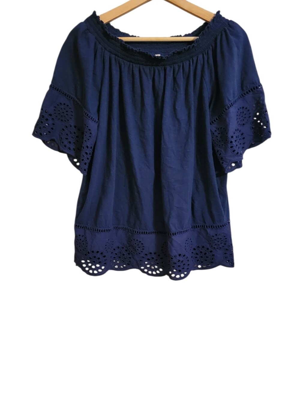 Soft Surroundings Blue Eyelet Trim Top